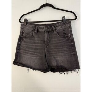 American Eagle Dream Jean Midi Shorts Womens 10 Black Distressed Raw Hem